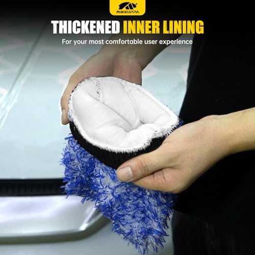 MIKKUPPA Microfiber Car Wash Mitt, Blue, 2 Pack, 11" x 8" | Double-Sided Ultra Absorbent Scratch Free Premium Blend Glove for Car Washing Home Cleaning - color: Blue