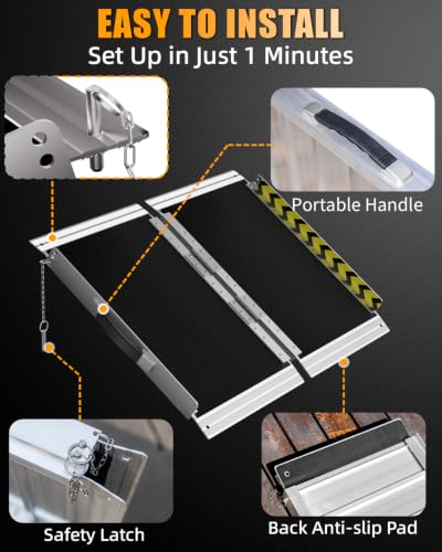 VNN Portable Wheelchair Ramp 2FT, Non-Slip Aluminum Ramps for Wheelchairs for Home, Handicap Wheelchair Ramps for Home Steps, Aluminum Loading Dock Plates - size: 2FT (Usable height 2-6 inch)