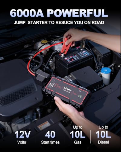 Car Battery Jump Starter Battery Jumper Starter Portable 6000A | Jump Pack With Quick Charge Power Bank, 3 Modes Flashlight, Compass And 12V Jumper Cable Up To 10.0L Gas And 10.0L Diesel - color: 6000A+Storage Bag
