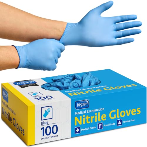 Inspire Black Nitrile Disposable Gloves | 4.5 Nitrile Disposable Safety Medical Cooking Cleaning Gloves - size: XX-Large, style: Blue - Box of 100