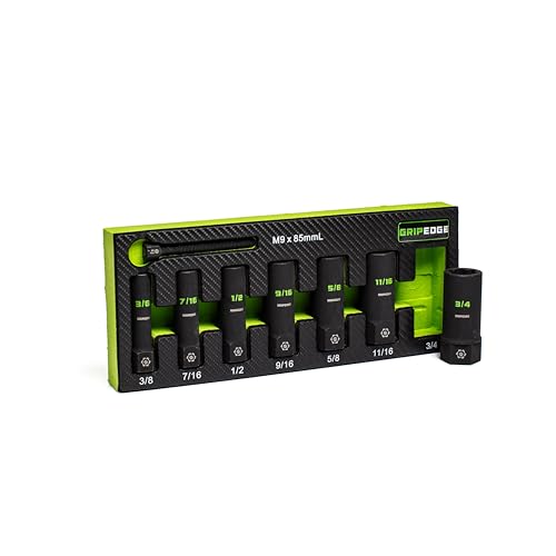 GRIPEDGE Tools | 7-PC – 3/8'' Drive Deep SAE RPT Socket Extractor Set | Sizes 3/8'' – 3/4'' | Removes Broken Studs, Stripped Bolts and Lug Nuts | Includes Premium EVA Foam Storage|