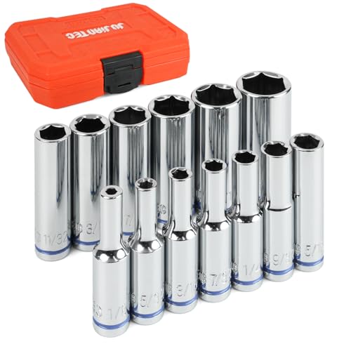 1/4" Drive SAE Master Socket Set, 13-Piece Deep Hex Socket Set (1/8" - 5/8"), Cover Most Commonly Sizes, 6 Point, Chrome Vanadium Steel with Molded Case - size: Deep, style: 13pcs-SAE