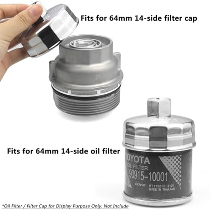 64mm 14 Flutes Oil Filter Socket for Lexus, Scion, Toyota Oil Filter Wrench Oil Filters Cap Removal Tool Chrome Vanadium Steel Oil-Filter Wrenches, Silver