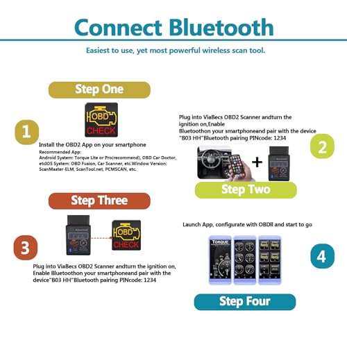 Bluetooth OBD2 Wireless Scanner Diagnostic Tool, Vehicle Code Reader for Car, Scan Tool Reset & Clear Check Car Engine Light, Compatible with iOS & Android & Windows
