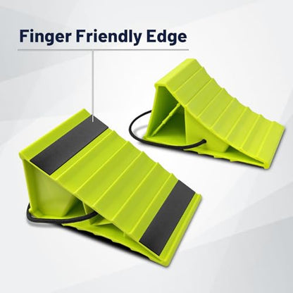 HOXWELL 2 Pair Wheel Chocks for Travel Trailers, Non Slip Heavy Duty Green Wheel Chock with Rope, Lightweight Wheel Stoppers for Cars Campers Trucks RVs, Easy to Carry & Suitable for Most Tyre Sizes - size: Green-2 Pairs