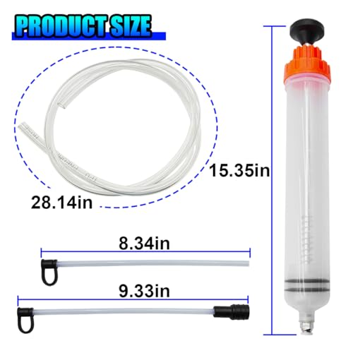 500cc Automotive Fluid Extractor & Fill Pump, Engine Oil Extractor Pump with Hose & Extension Tubes, Brake Fluid Transfer Syringe for Car, Ship, Golf Cart, Lawn Mower (White)