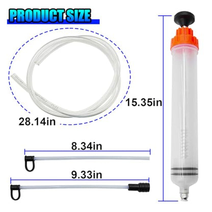 500cc Automotive Fluid Extractor & Fill Pump, Engine Oil Extractor Pump with Hose & Extension Tubes, Brake Fluid Transfer Syringe for Car, Ship, Golf Cart, Lawn Mower (White)