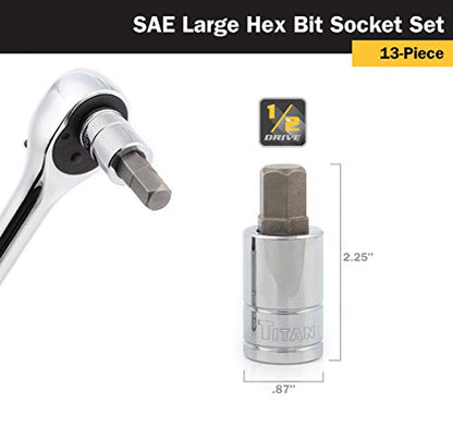 Titan 16156 SAE Large Hex Bit Socket Set â€“ 6 Piece - size: 1/2-Inch Dr. SAE 6-Piece