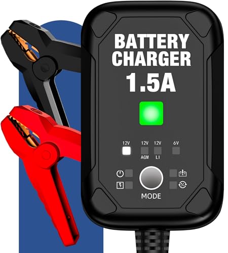 1.5A 6V/12V Car Battery Charger – Automatic Trickle Charger, Battery Maintainer & Desulfator with Overcharge Protection & Temperature Compensation – For Lead Acid, AGM, Gel, Lithium(LiFePO4) Batteries - size: 1.5A