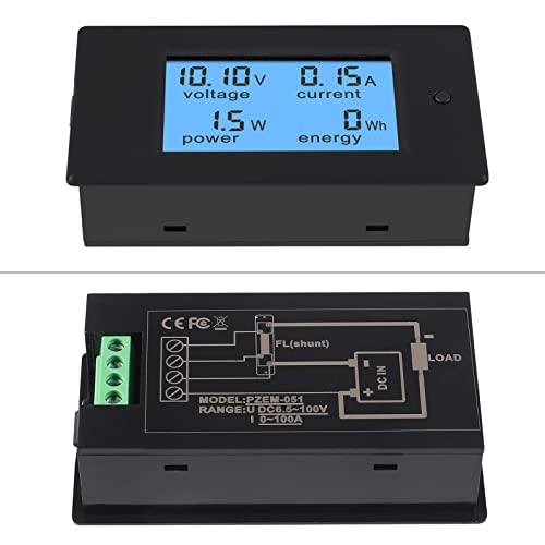 DC 6.5-100V 0-100A 12V 24V 36V 48V 60V 72V Volt Amp Watt Meter LCD Display Digital Current Voltage Power Energy Meter Multimeter Ammeter Voltmeter with 100A 75mV Current Shunt Pack of 2