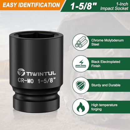 1-5/8" Impact Socket 1" Drive, 6 Point Design, for Heavy Equipment | CR-MO Large Impact Socket, ANSI Certified, Heavy Duty Socket 1 Inch Drive Truck Axle Nuts & Mining & Fleet Repair - size: 1-5/8'' (1 PCS)