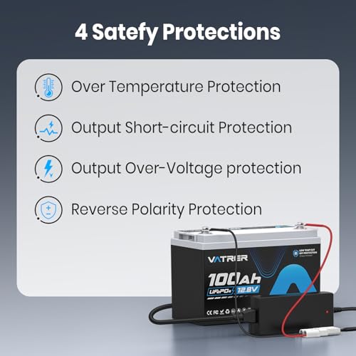 12V 10A Lithium Battery Charger VATRER POWER 14.6V LiFePO4 Battery Charger with 0V Activation, LED Indicator & Anderson Connector for 12V Lithium Batteries in Boat RV - color: Black