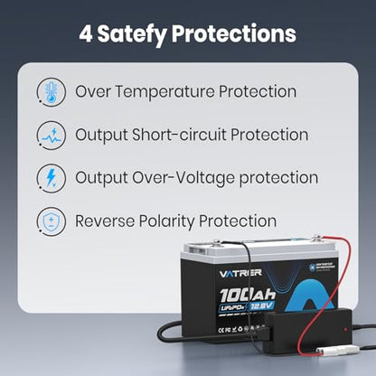12V 10A Lithium Battery Charger VATRER POWER 14.6V LiFePO4 Battery Charger with 0V Activation, LED Indicator & Anderson Connector for 12V Lithium Batteries in Boat RV - color: Black