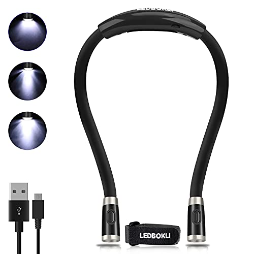 LEDBOLIK Neck Reading Light Black, 660mAh Rechargeable Book Light for Reading in Bed – 6 Brightness, Bendable Arms, Hands Free for Knitting, Crocheting - color: 660mAh Black