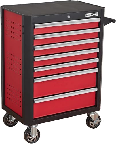 Upgrade 7-Drawer Rolling Tool Chest with Locking Wheels & Drawers, 18.5" D x 27.9" W x 39.5" H Mobile Tool Storage Cabinet, Heavy-Duty Garage Organizer w/Ergonomic Handle - color: Red and White