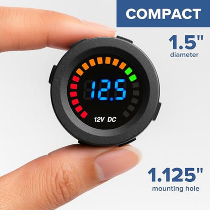 MGI SpeedWare 12vDC Voltmeter Gauge with Blue LED Digital Display (Long Body) - size: 12V Long Body