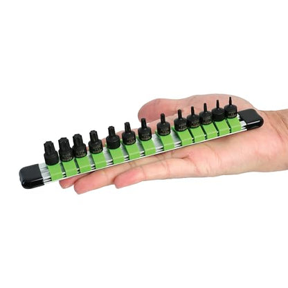 OEMTOOLS Stubby Torx Bit Socket Set, 13 Pc Torx Set 1/4" Drive | 3/4" Overall Length, Light Aluminum Rail, Designed for Limited Access Applications - size: 13 Piece