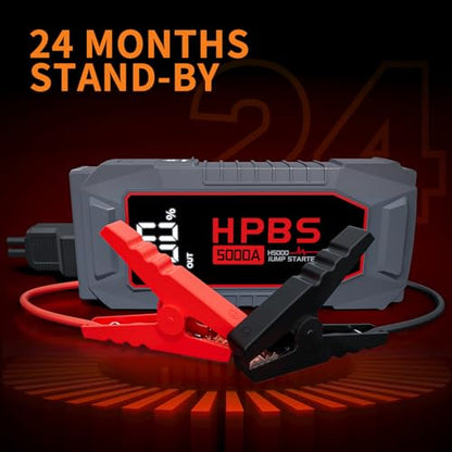 Car Jump Starter - 5000A Peak Jump Starter Battery Pack with DC for Up to All Gas and 10.0 L Diesel Engines, 12V Portable Battery Jump Starter with 3.0" LCD Display - color: Gray