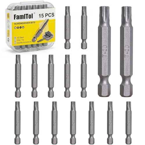 T30 Torx Bit Set, 15 PCS, 2 Inch | S2 Steel, High Torque Star Impact Driver, 1/4" Hex Shank Magnetic, Structural Framing, Heavy Duty Wood Construction - size: T30-15pcs