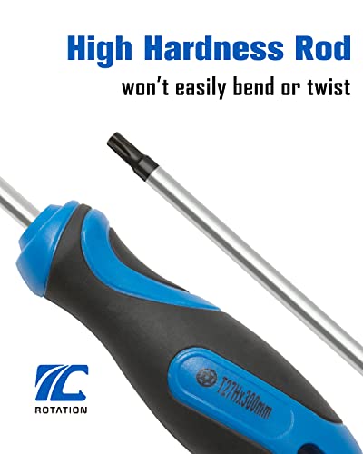 ROTATION Extra Long Torx Screwdrivers Set (5pc Set), S2 Steel, blade length 12-inch T15-T30, plus Long star Screwdrivers, 5-Piece Set