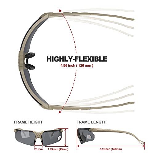 xaegistac Shooting Glasses with Case-Safety Glasses Anti Fog | Z87.1 Certificated Impact Resistance Safety Glasses for Hunting Shooting Sports - color: Black Lens-khaki Frame