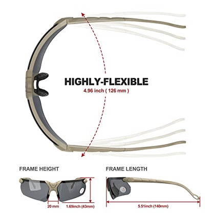 xaegistac Shooting Glasses with Case-Safety Glasses Anti Fog | Z87.1 Certificated Impact Resistance Safety Glasses for Hunting Shooting Sports - color: Black Lens-khaki Frame