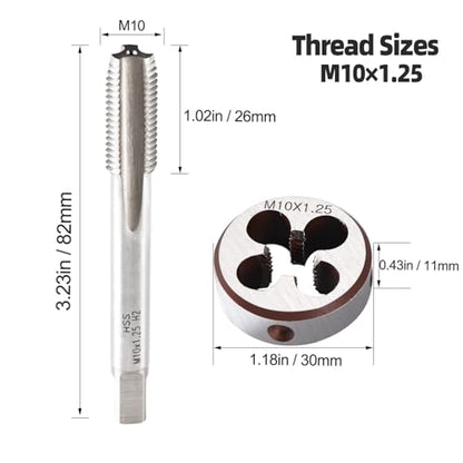 M10 x 1.25 Metric Thread Tap and Die Set, M10 x 1.25mm High-speed Steel Machine Tap Die Set Right Hand - size: M10 x 1.25mm