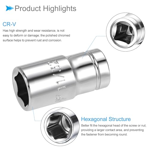 6-Point Socket, 1/4" Drive 11/32" Deep, Polished Chromed CR-V SAE Standard Shallow Impact Socket - (Applications: for Ratchet Torque Electric Wrenches Car Repair), 2-Pieces - size: 11/32"