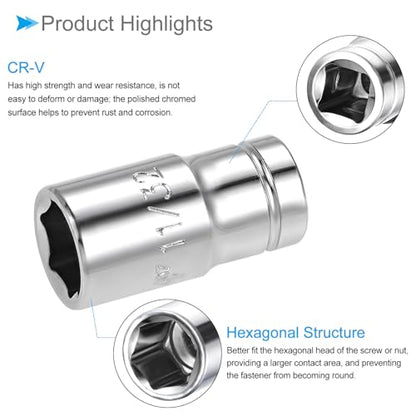 6-Point Socket, 1/4" Drive 11/32" Deep, Polished Chromed CR-V SAE Standard Shallow Impact Socket - (Applications: for Ratchet Torque Electric Wrenches Car Repair), 2-Pieces - size: 11/32"