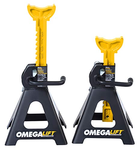 32038 3 Ton Jack Stands Pair - Heavy Duty Double Locking Pins - Handle Lock and Mobility Pin for Auto Repair Shop, Black/Yellow - size: 3-Ton
