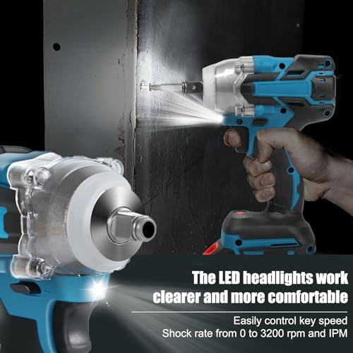 Jadeshay Cordless Impact Wrench, 1/2 inch Electric Impact Wrench with 2 * 3.0 Ah Battery & 4 Sockets, Sleeves, Drill Bits, Twist Drills, High Torque Impact Gun for Car Repairs/DIY Furniture