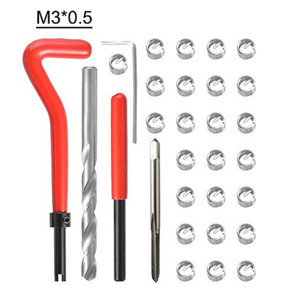 Shkalacar 30Pcs Metric Thread Repair Kit, Metric Thread Threaded Inserts Installation Tool for M3 M4 M7 M9 M11 Helicoil Car Pro Coil Tool M3*0.5