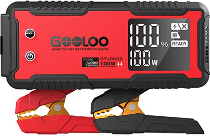 GOOLOO GT4000S Jump Starter 4000 Amp Car Starter 100W Two-Way Fast-Charging Portable Car Battery Charger Booster Pack for 10L Diesel and All Gas Engines, SuperSafe Lithium Jump Box for 12V Vehicles - color: Red