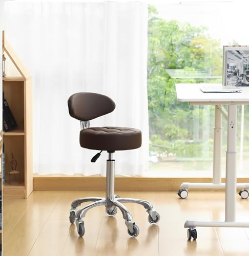 Kaleurrier Swivel Stool Adjustable Height: Heavy Duty Rolling Stool Chair for Kitchen Salon Bar Office Drafting Standing Desk Garage Shop - Seat Height 22-30"(with Back Rest) (Coffee) - color: Coffee