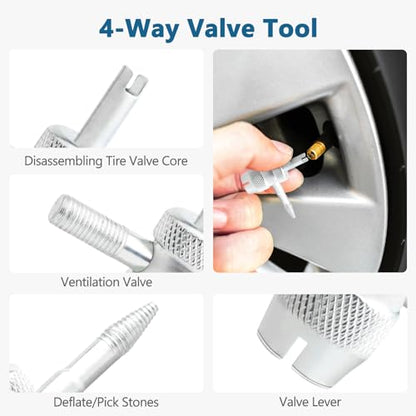45 PCS Valve Stem Core Removal Replacement Tool Kit, Tire Valve Stem Removal Tool and TR412, TR413, TR414 Tire Snap in Short Rubber Valve Stem, 4 Way Valve Core Remover