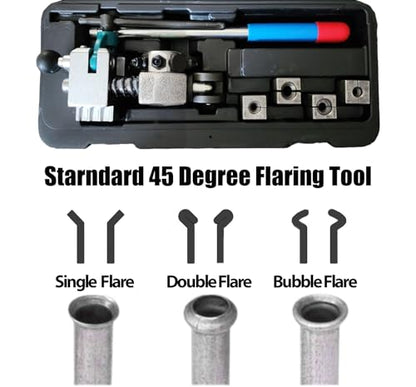 RQG Professional Brake Line Flaring Tool Kit, 45 Degree Single/Bubble/Double Flare Flaring Tool, 3/16" 1/4" 5/16" 3/8" Steel Aluminum Copper Tubing Flaring Tool