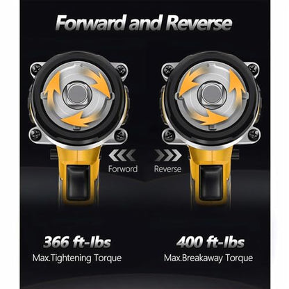 NEWONE Crodless Impact Wrench with 2.0AH Battery, 370 Ft-lbs (500N.m) Impact Gun 1/2 inch,20V Powered Brushless Motor Wrench with 6pcs Drill/Driver Bits,4 Sockets,Charger - color: Yellow Impact Wrench