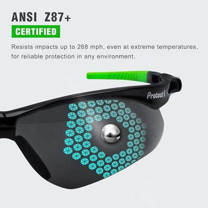 ProtectX Safety Glasses for Men & Women, Safety Sunglasses with Anti-Fog Scratch Resistant Lenses, Non-Slip Grips, ANSI Z87.1 - color: Evergreen Tinted Smoke 2 Pk