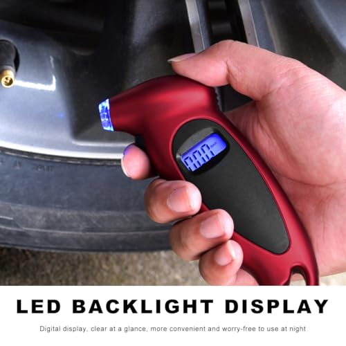 Digital Tire Pressure Gauge, 150PSI 4 Settings High Accuracy Tire Gauge with Backlit LCD and Non-Slip Grip, Easy to Read Air Pressure Gauge for Cars, Trucks and Bicycles (Red) - color: Red