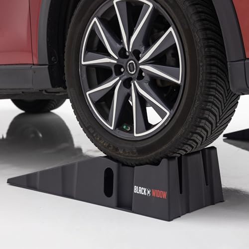 Black Widow 13" W Stackable Plastic Car Service Ramps – 16,000 lb. GVW Capacity per Pair, Lightweight High-Impact Grid Design, 6.25” Lift Height, Built-in Handles