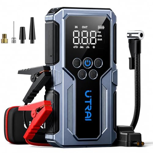 UTRAI Jump Starter with Air Compressor, 4000A Battery Jumper Starter Portable with 150PSI Tire Inflator, 18W Fast Charge, Emergency Light, 12V Jump Box for 8.5L Gas & 6.5L Diesel Engines, Storage Case