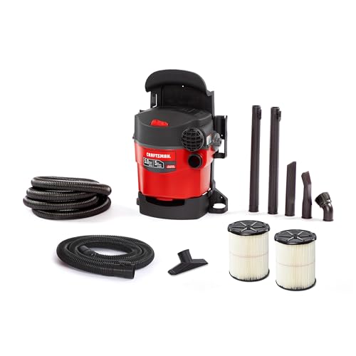 CRAFTSMAN CMXEVBE17925 5 Gallon 5.0 Peak HP Wet Dry Vac, Portable and Wall-Mountable Shop Vacuum with 2 Filters, 2 Hoses and Attachments for Garage and Automotive Cleaning