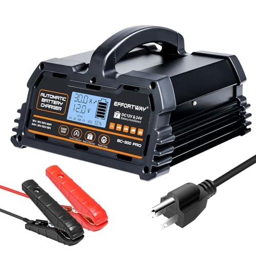 30A Battery Charger, 12V/24V Lead Acid, 12V LiFePO4. Smart Battery Charger with Trickle Charge. Car Battery Maintainer with LCD Display. Suitable for Trucks, Motorcycles - size: 30A
