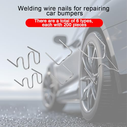 1200PCS Car Plastic Welding Kit, 6 Different Shapes 0.6 0.8mm Hot Staples Welder Rods with Storage Box, Stainless Steel Weld Staples Repair Set for Bumper Dashboard Lamp Holder