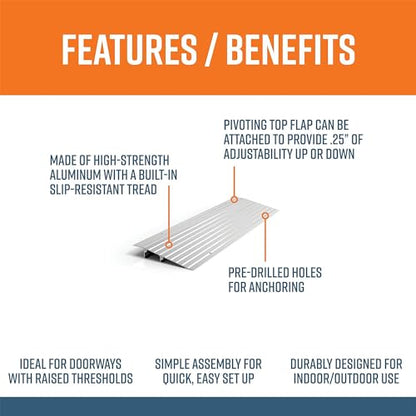 EZ-ACCESS - Threshold Ramps for Doorways - Portable Wheelchair Ramp for Home Steps, Aluminum Door Threshold Sliding Doors, and Wheelchair Access - Adjustable Modular Transitions, 1.5" Rise - size: 1.5 Inch