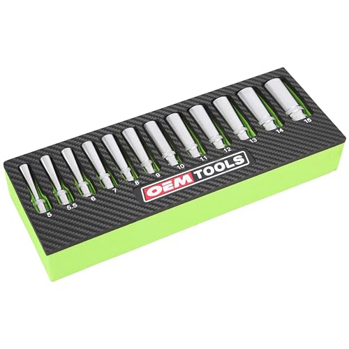 OEMTOOLS 23986 12 Piece Deep 1/4 Drive Socket Set, Deep Socket Set Metric 5-15mm, Heat-Treated Alloy Steel Sockets, Hard Chrome Finish, EVA Tray Storage - style: 1/4" Metric