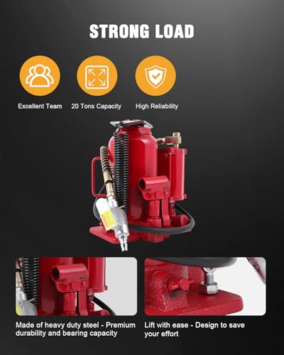 OCPTY 20 Ton Pneumatic Air Hydraulic Bottle Jack | 40000 LBS All Welded Bottle Manual Handle and Air Pump, for Car, Pickup, Truck, RV, Auto Repair, Industrial Engineering ﻿
