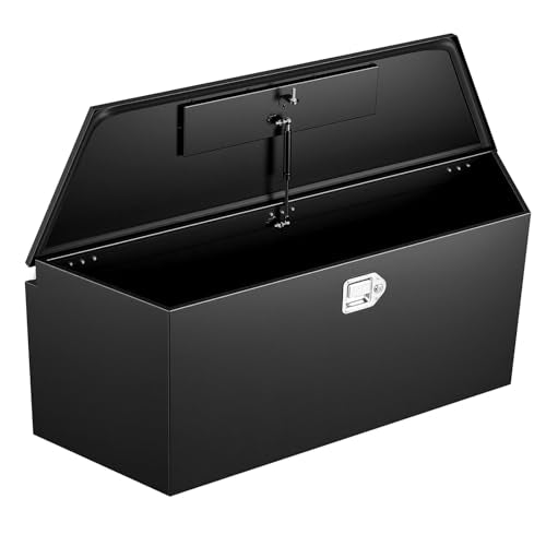VEVOR Trailer Tongue Box, Heavy Duty Trailer Tongue Tool Box Storage Organizer with Lock & Keys, Utility Tool Chest for Pickup Truck Bed, RV, SUV, Off-Road Vehicle, Steel, 49" x 13.9" x 18.5" - size: 49" Black, style: Steel