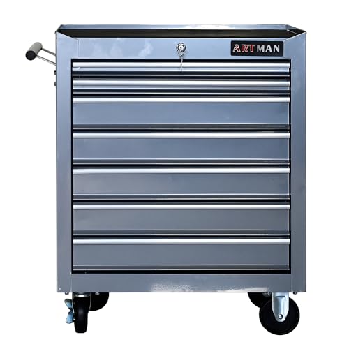 7-Drawer Tool Cart on Wheels, Drawers Rolling Tool Chest with Key Lock, Mobile Trolley Organizer Tools Box with Locking Wheels & Ball Bearing Drawers for Garage,Repair Shop (Silver) - color: Silver, size: 7 Drawers ②