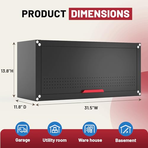 Kelueo 31.5" Metal Wall Cabinet,Heavy Duty Garage Wall Cabinet with Up-Flip Door,120 lbs Capacity Wall Mounted Tool Organizer for Basement,Kitchen,Warehouse Assembly Required - size: 31.5"W- Up Flip Door